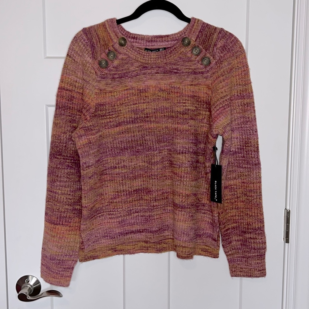 NWT Black Tape Rust Teal Space Dyed Button Detail Sweater